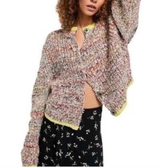 Free People Colorful Marled Chunky Knit Cardigan Sweater - Picture 1 of 8